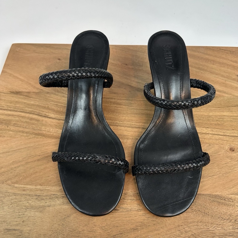 New NWOB Womens Schutz Taliah Woven Strappy Slip On Kittten Heels Shoes Sz 9.5 M